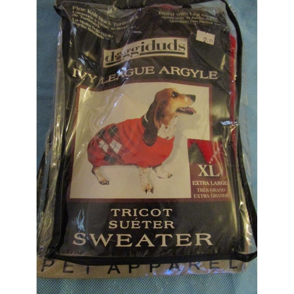 New Doggiduds Ivy League Argyle Pet Sweater Dog Puppy Red Extra Large XL